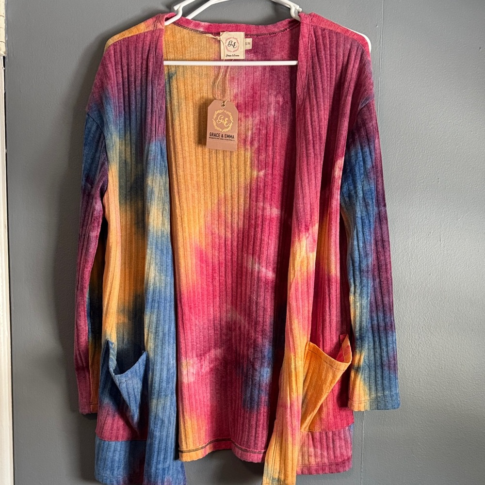 Vibrant Tie-Dye Open Front Cardigan